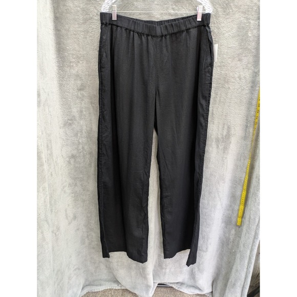 Caslon Pants - Linen Blend Pants Women's Large Black Wide Leg Minimalist Casual Bohemian Beachy